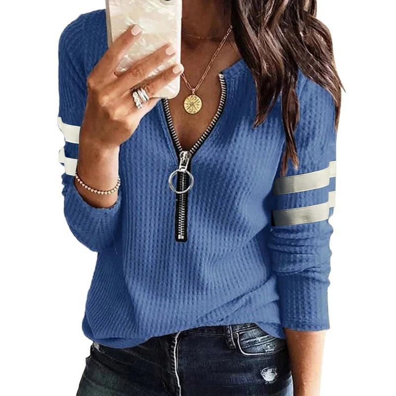 Женский свитер с молнией и V-образным вырезом, 2026, Европа и США