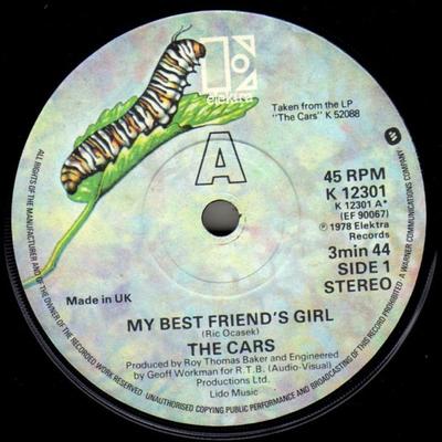 7-дюймовая пластинка CARS - My Best Friend's Girl K12301 Elektra 1978 UK Рок Б/У