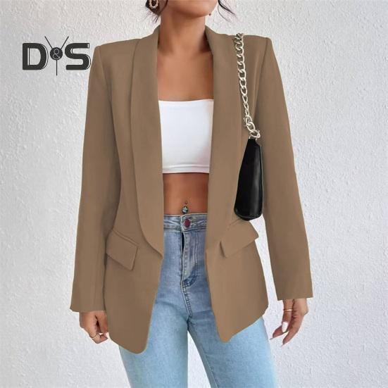 Женский костюм, пальто с лацканами, длинный рукав, открытая передняя расстегнутая планка, пиджак, однотонная свободная деловая верхняя одежда