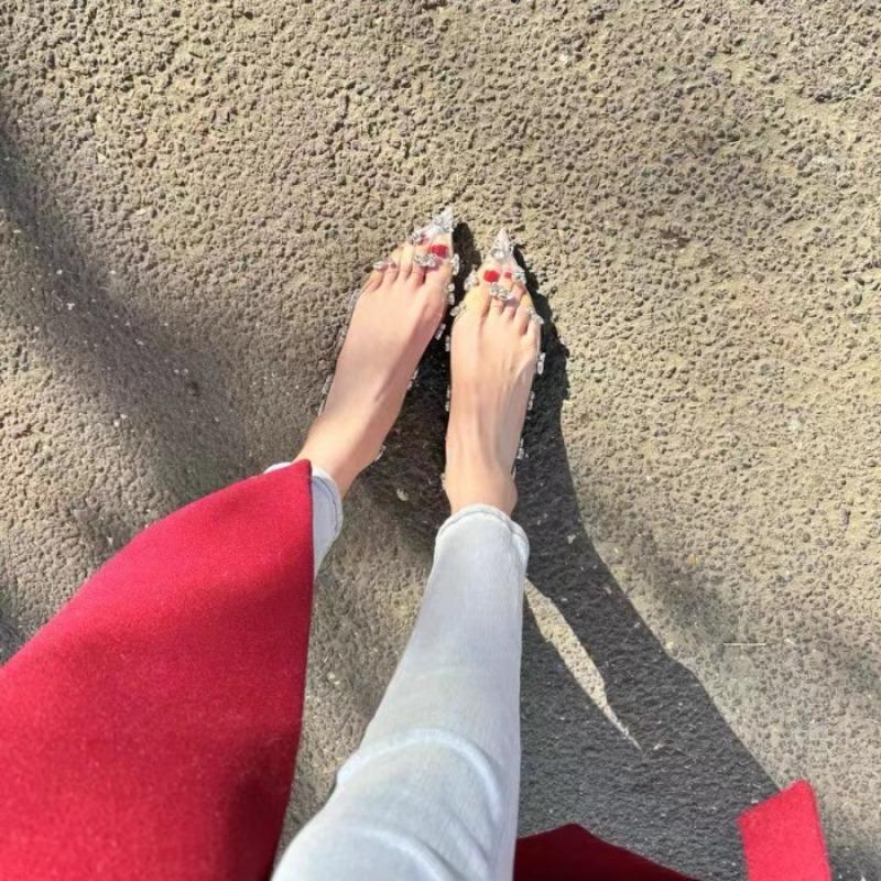 Модная весенняя новая одинарная обувь женская мода острый носок неглубокий вырез бриллиантовая пряжка нескользящая износостойкая обувь на плоской подошве