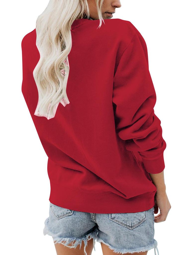 Women's Christmas Print Long-Sleeve Round Neck Pullover Sweater