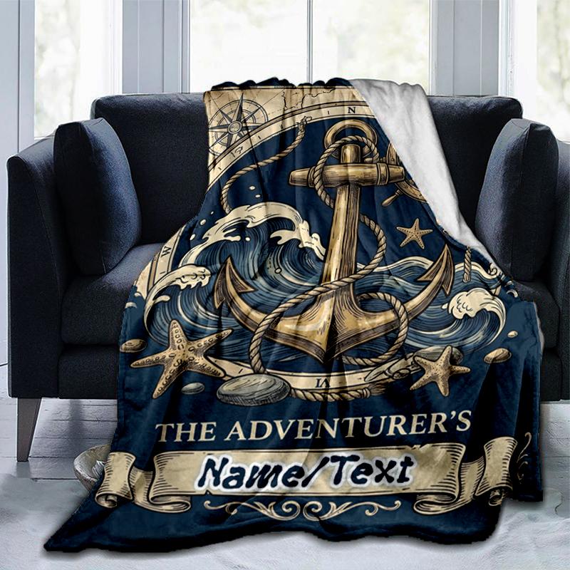 1PC Custom Name Adventurer's Ocean Journey outdooor Flannel blankets Throw Blanket All-Season Throw Gift Bedspread for Couch, Bed, Camping Holiday Bir