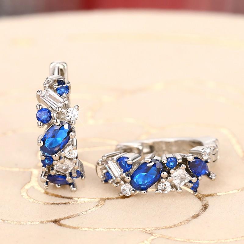 Серьги-кольца Huitan Chic Blue CZ для женщин, изысканные женские серьги-кольца, модные универсальные свадебные украшения