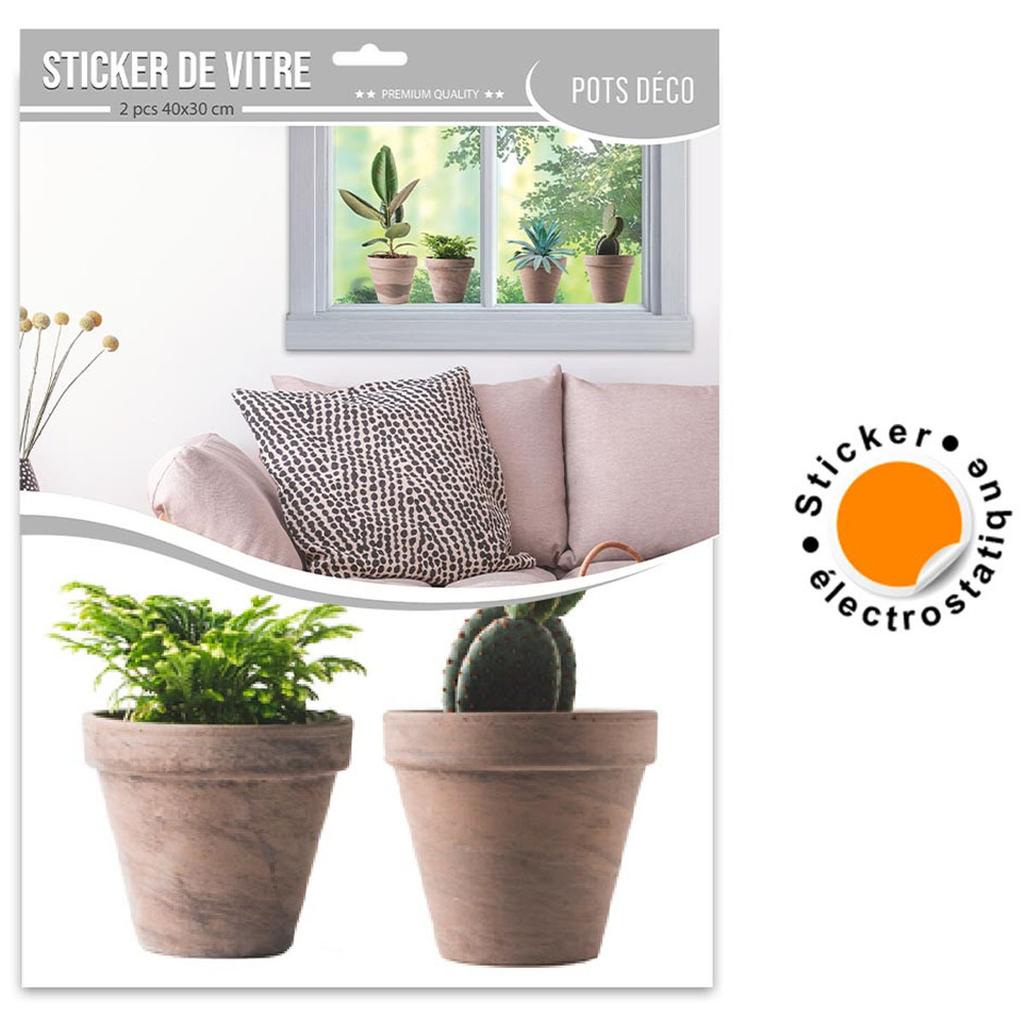 Les Trésors De Lily [R5023] - Window Stickers 'Plants In Pots' Green Gray - 40x30 Cm (2 Rooms)