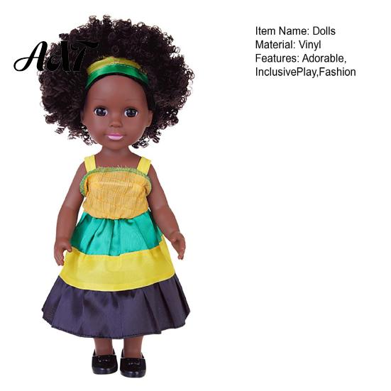 Toddler Toys for Imaginative Play 14 Inch Black Doll with Afro Hair, Soft Vinyl Posable Gift Children Kids, Dress Up Fashion Toy Accessories,