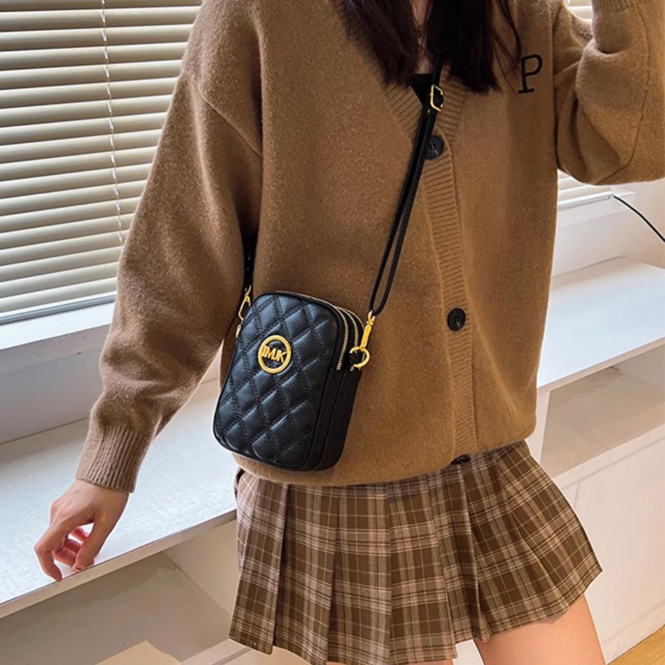 Мягкая кожаная сумка через плечо для женщин, 3-слойные сумки, сумка через плечо, маленький кошелек, сумка-мессенджер