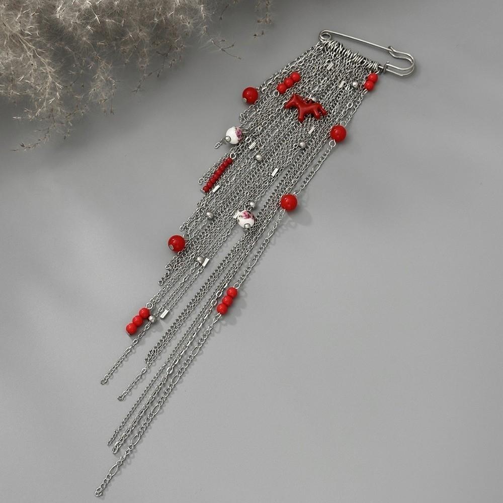 Multi-Layer Crystal Seed Bead Exaggerated Brooch Love Heart Design Suit Pin Pendant New Chain Pin