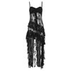 2024 Summer Women's Hollow Lace Irregular Hem Dress - European & American Sexy Chic