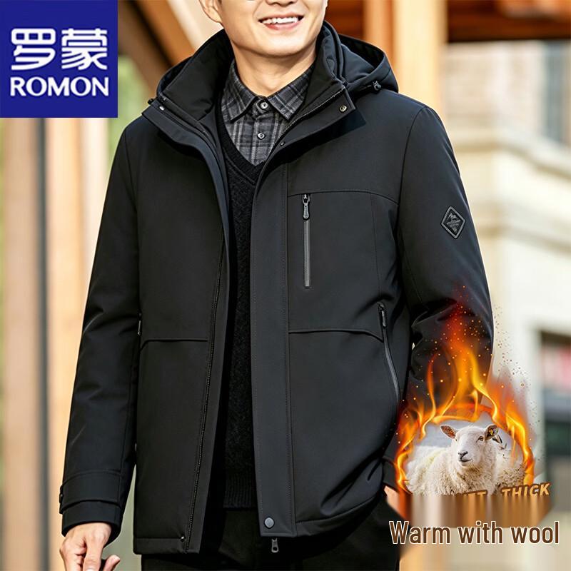 ROMON Men's Winter Fleece-Lined Hooded Outdoor Jacket