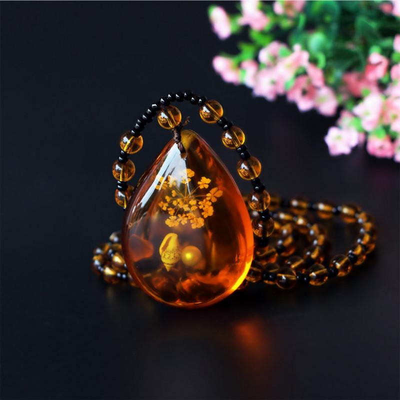 Amber Floation Brine Beeswax Beads Resin Necklace