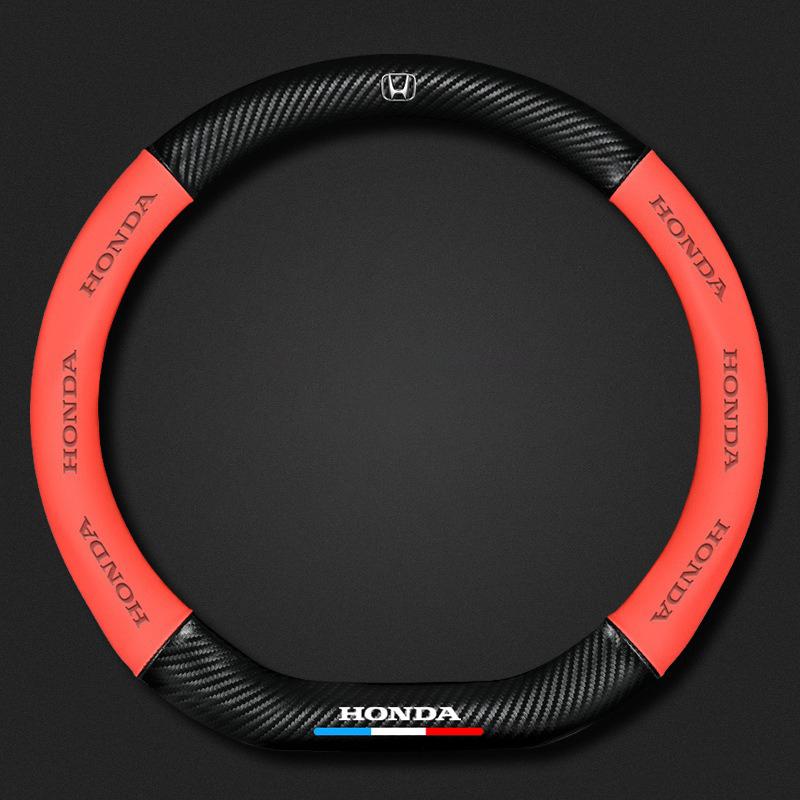 New Car Anti Slip Carbon Fiber Leather Steering Wheel Cover For Honda Fit Jazz GK5 Civic Type-R CRV Pilot Accord HRV Accessories UH3
