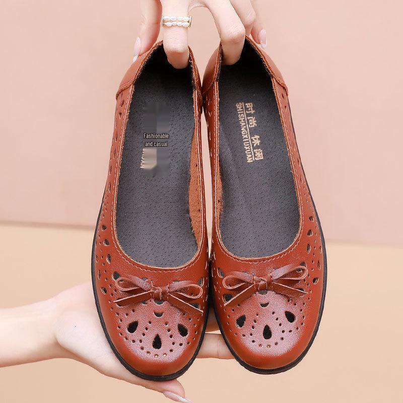 Весенние кожаные сандалии на мягкой подошве | Нескользящие дышащие балетки для женщин и пожилых