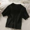 Women Girls Korean Pure Solid O-Neck Knitted Casual Cotton Slim Top Crop Short-Sleeve T-Shirt