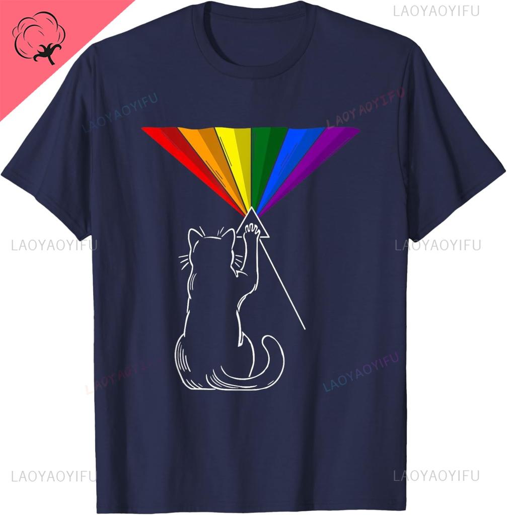Cat Rainbow Light Cool Prism Science Spectral Unisex Unisex Kids Tshirt Kawayi Couple Cotton Customizable Camisas Streetwear