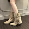 Fashion Women's Fashion Pointy Tassel Western Cowboy Boots Fall New Vintage Suede Soft Sole Non-slip Low Heel Ankle Boots