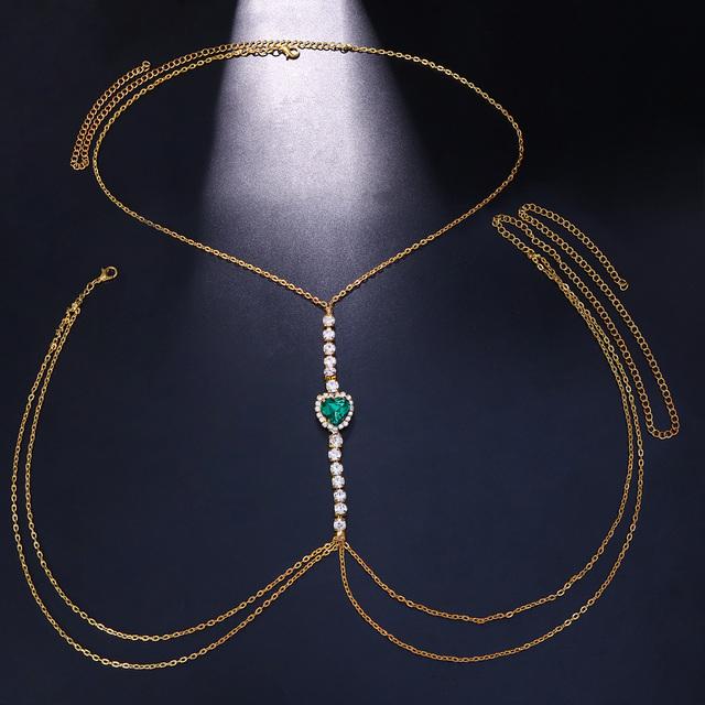 Сексуальная зеленая кристаллическая цепочка на грудь из нержавеющей стали, цепочка на талию для живота, ювелирное изделие для тела, ожерелье для женщин, аксессуары для одежды