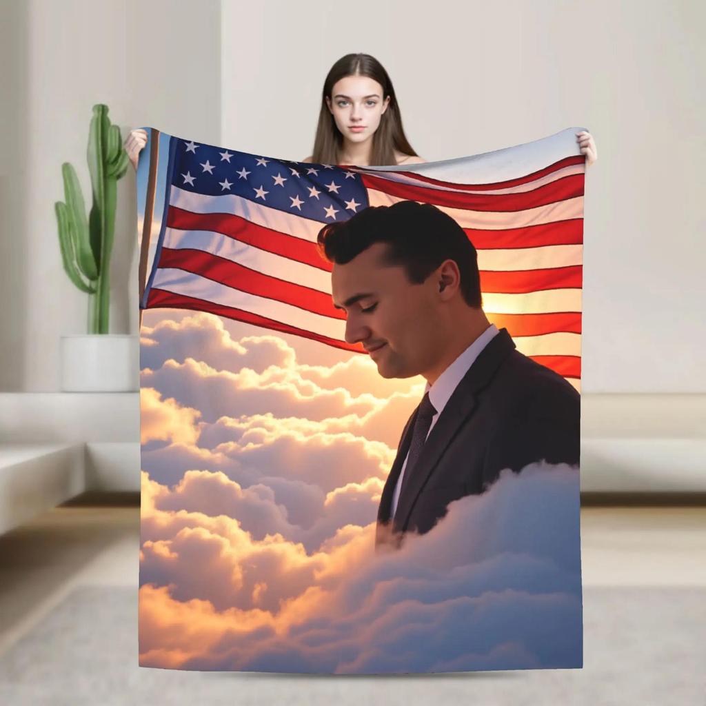 In Loving Memory Charlie Kirk Blanket Super Warm Funny Plush Throw for Kids Adults Outdoor Flannel Bedspread Cover