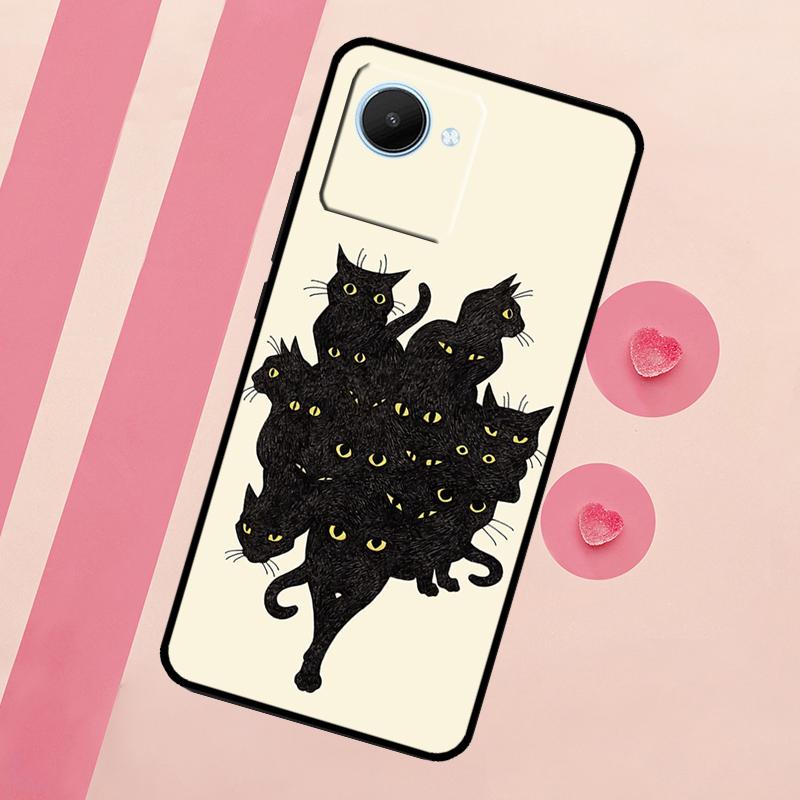 Black Cats Ink Cute Pet Witch Art Case For Realme GT Neo 5 3T 2T 9 11 10 Pro Plus C11 C15 C21Y C25S C30 C31 C33 C35 C53 C55