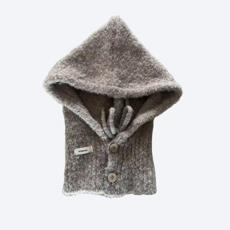 Korean Balaclava hat and scarf integrated women's autumn and winter warm ear protection hooded scarf knitted wool hat