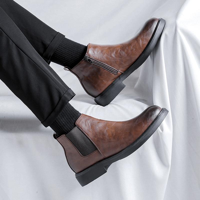 Модная мужская рабочая обувь в британском ретро-стиле, однотонная, классическая, с острым носком, формальная, для бизнеса, удобная, на молнии, противоскользящая, для ходьбы