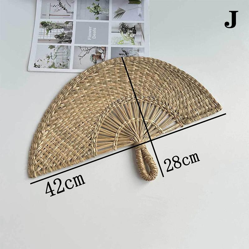Hand-Woven Straw Fan Decorative Handmade Semicircular Woven Fan Summer Cooling Fan Handheld Fan Gift Home Decor