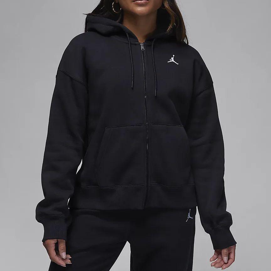 Jordan Brooklyn Solid Color Hooded Jacket With Fleece Lining And Zipper Women Outerwear Black FD7866-010