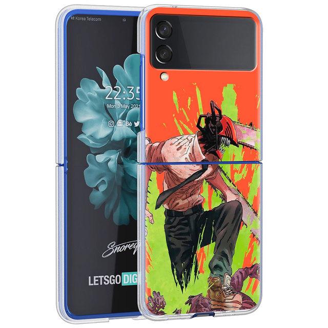 Милый чехол с рисунком человека бензопилы для Samsung Galaxy Z Flip 4 5g, прозрачный жесткий чехол для мобильного телефона Zflip, прозрачный чехол для ПК