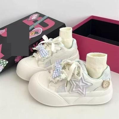 Модные повседневные кроссовки женские осенние новые в стиле кампус с милым бантом и звездой, кожаные туфли с панелями