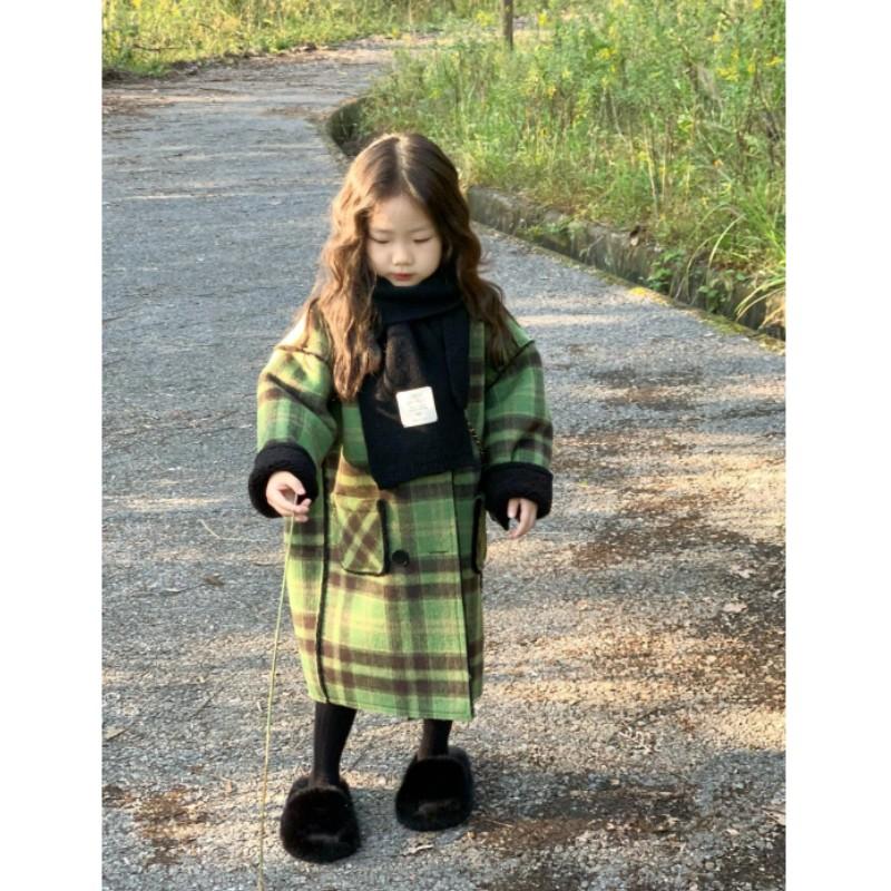 Girls' Fall/Winter Wool Coat Oversized Children's Elegant Fleece-Lined Wool Blazer