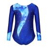 Girls Dance Leotard Long Sleeve Rhinestone Patchwork Jumpsuit for Gymnastics Training Performance