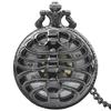 Hollow Fishbone Shaped Quartz Pocket Watch Vintage Necklace Chain Clock Gifts for Men Women