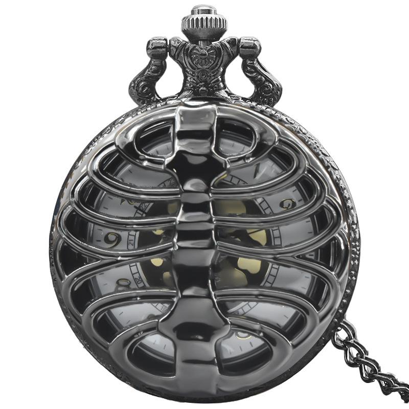 Hollow Fishbone Shaped Quartz Pocket Watch Vintage Necklace Chain Clock Gifts for Men Women