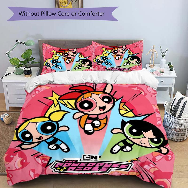 Powerpuff Girls Adventure Print 3Pcs Bedding Setduvet Cover With 2 Bedropillowcase Home Birthday Gift
