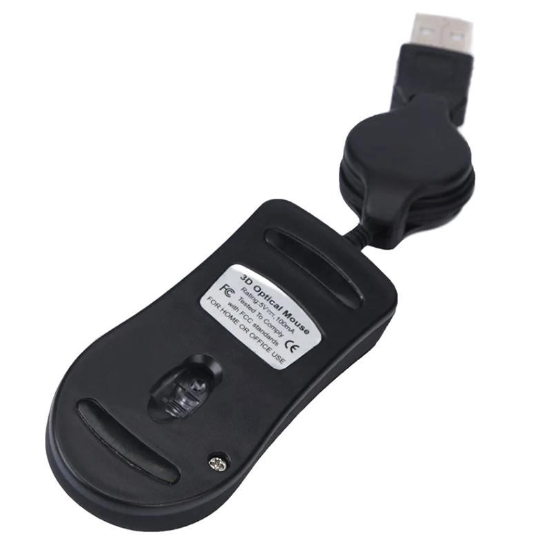Портативная мини-мышь для игр, выдвижная USB-оптическая проводная мышь с колесом прокрутки, эргономичная для ноутбуков, ПК, игровых компьютеров