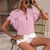 Women's Shirt Summer New V-neck Casual Ruffled Short Sleeve Solid Color Loose Shirt Tops Women Elegant Fashion Casual Women's Blouses