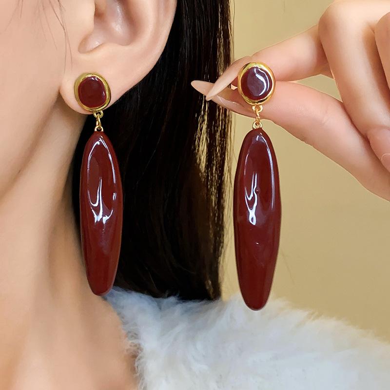 Серебряная игла эмаль винно-красные тонкие серьги-капли осень и зима новые высококачественные серьги серьги для темперамента женщины
