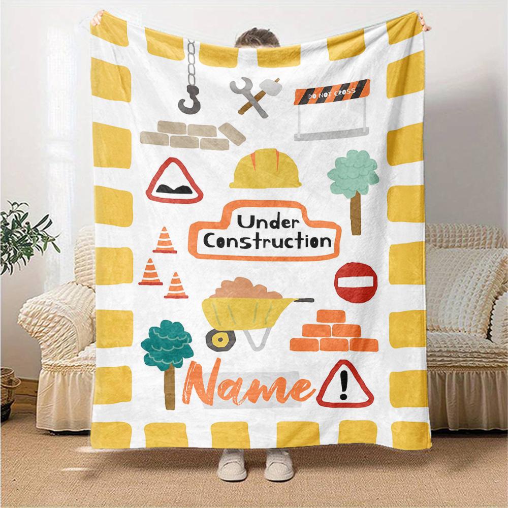 Custom Name excavator Theme Printed Blanket - Perfect for Couch, Bed, Travel & Outdoor Use | Machine Washable, Cozy & Durable.