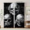 2 Pieces of High-definition Digital Black Skull Print Curtains, Pole Bag Home Decoration, Room Decoration