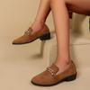 Suede Block Heel Loafer Women's Autumn Round Toe Metal Chain Soft Sole Non-Slip Low Top Single