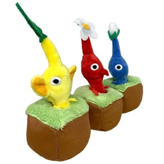 Pikmin Pull-Out Plush Toy Mascot Official Merchandise with Toy Diamond, Size 13cm (Set of 3)