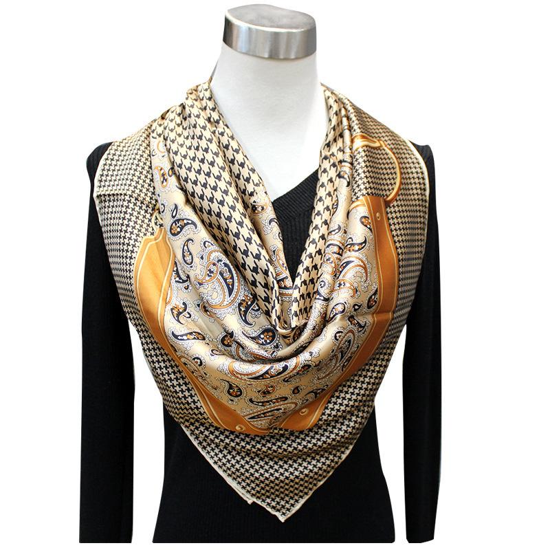 Retro Cashew Flower Silk Scarf Women'S Mulberry Silk 110 Square Scarf Shawl Printed Plain Crepe Satin Scarf