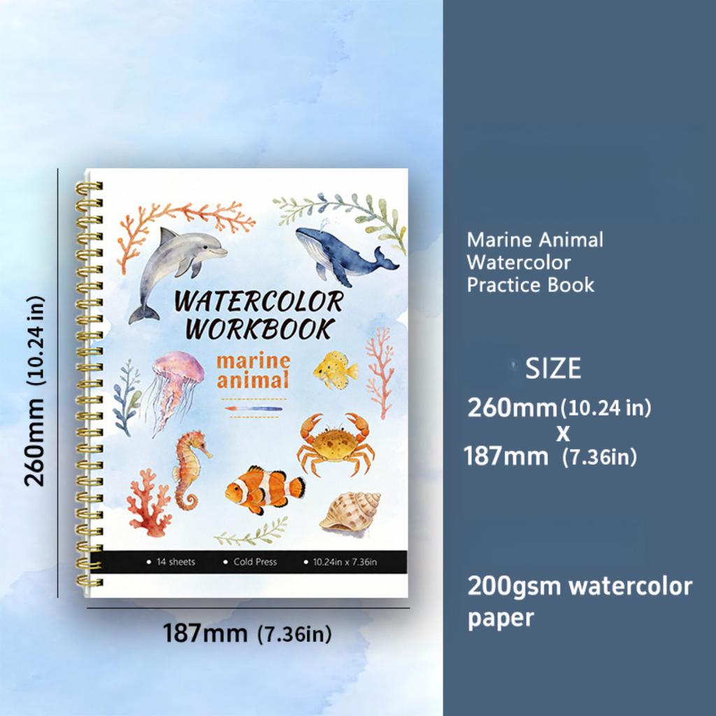Large Size Watercolor Sketch Practice Pad, 16 Pages Cotton Paper Line Drawing Coloring Book For Starter Art Training