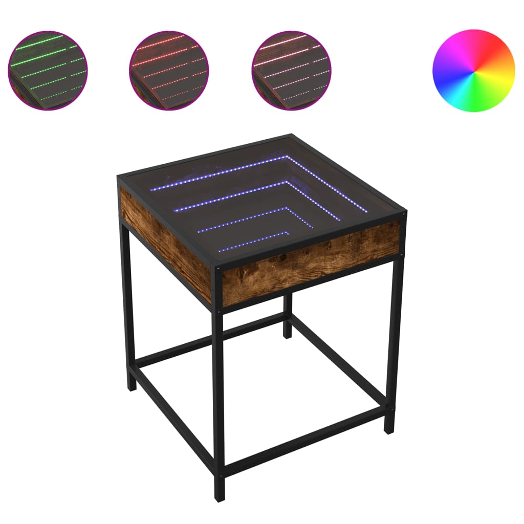 Nightstand with Infinity LED Smoked Oak Finish 40x40x51 cm