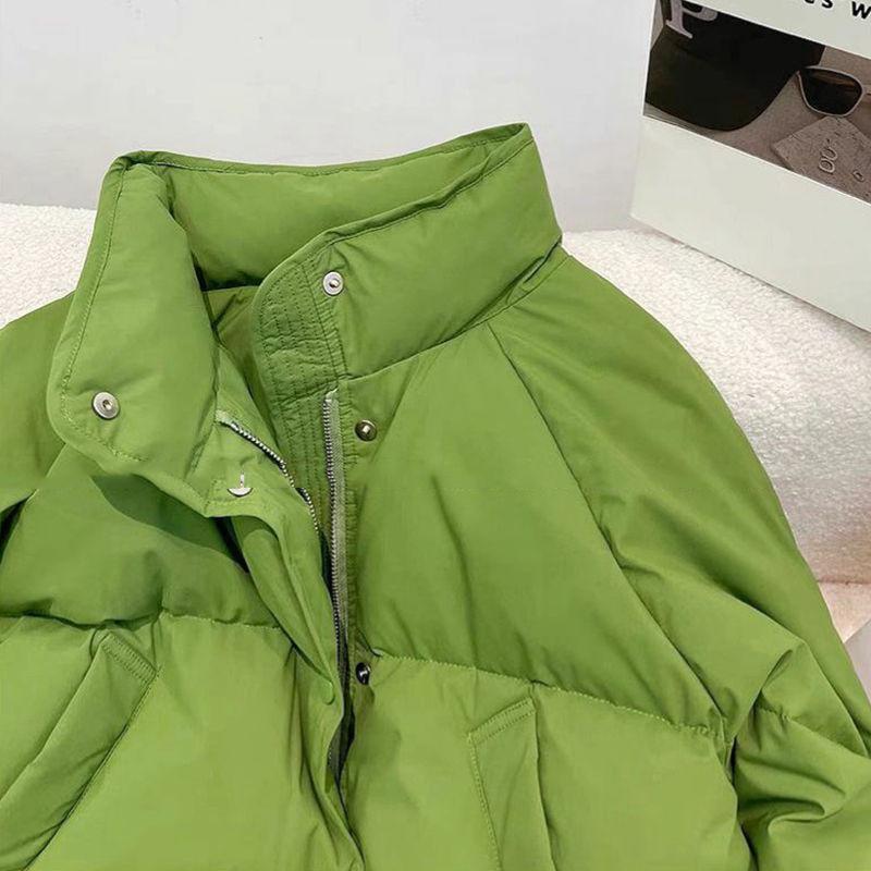 Luxurious and Stylish Green Cotton Jacket with Stand Collar for Women In Winter