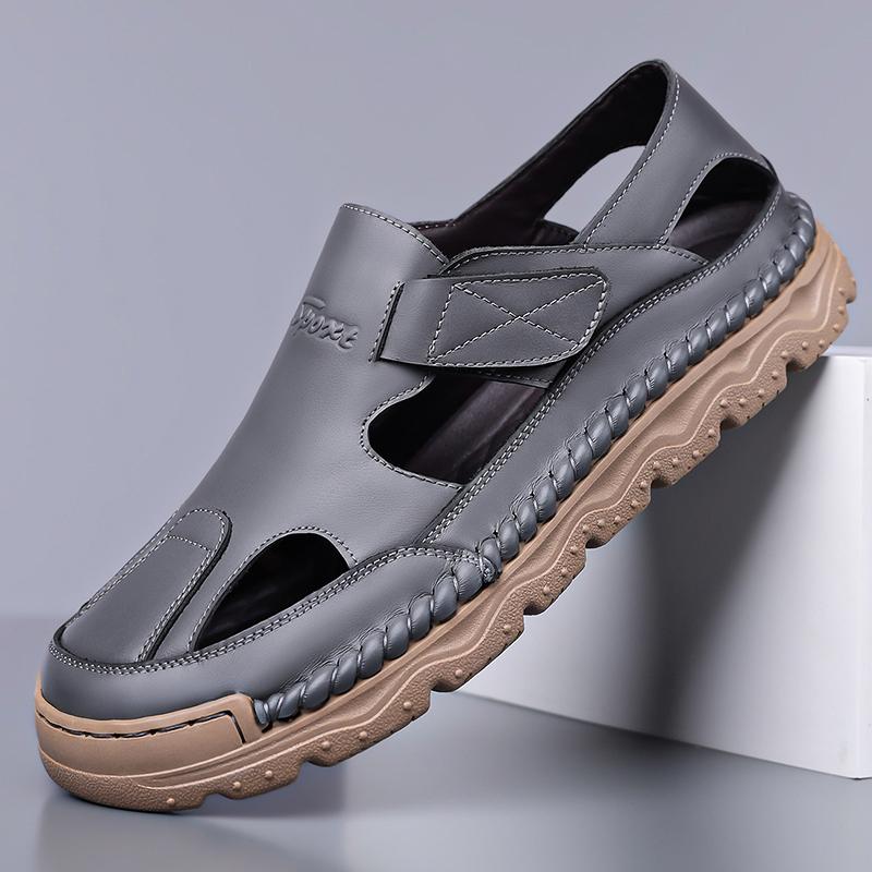 Fashion 2025 Men's Leather Sandals Breathable Soft Sole Flats Comfortable Outdoor Walking Shoes Men Summer Casual Slip-on Beach Loafers