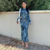 European and American women's clothing autumn and winter new tie-dye long-sleeved slim-fitting sexy spice dress women