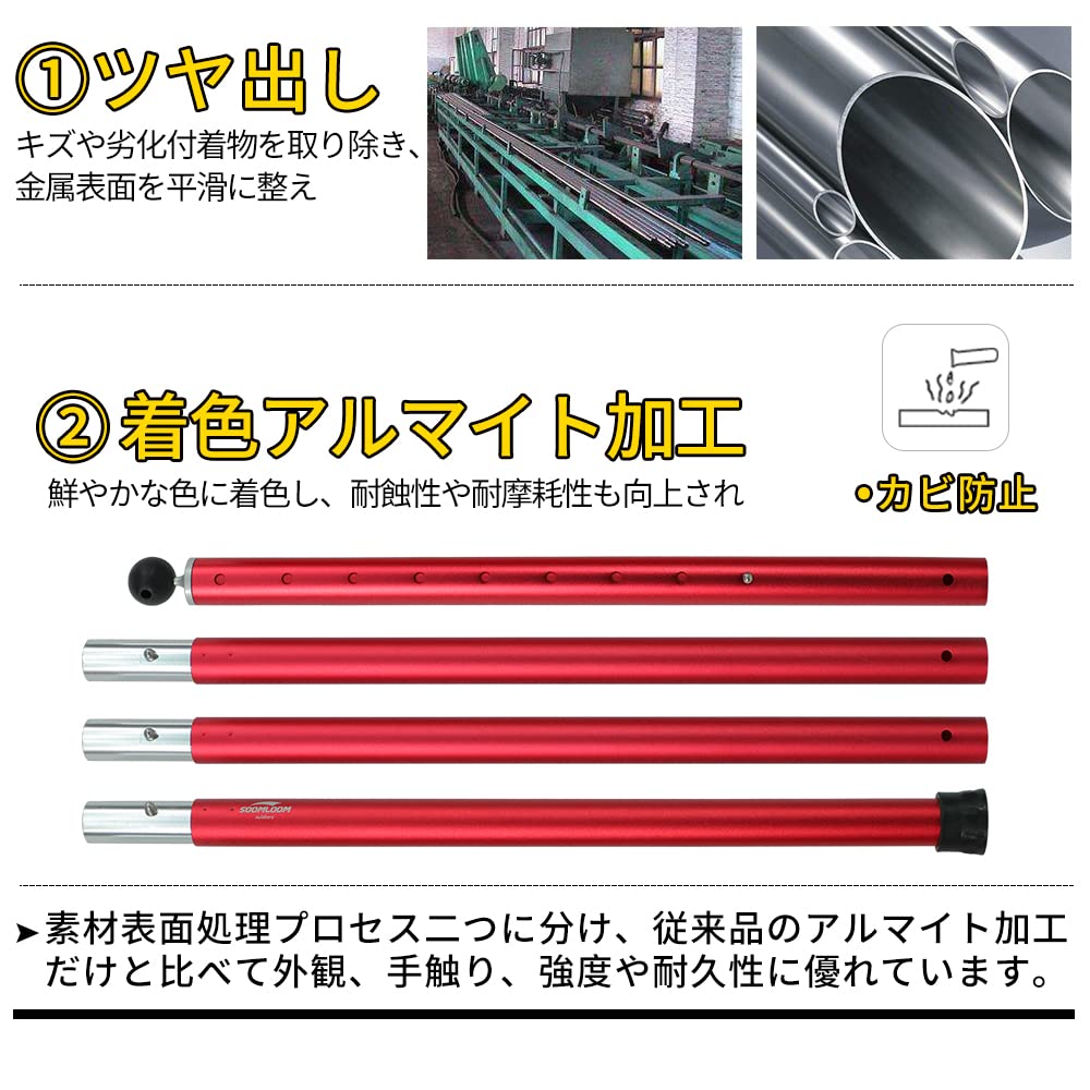 Soomloom Aluminum Pole for Setting Up Tents and Tarps, A6061 Aluminum, Outer Diameter 33mm, 4-section Connection, 2 Pieces, Split Type, Push Button