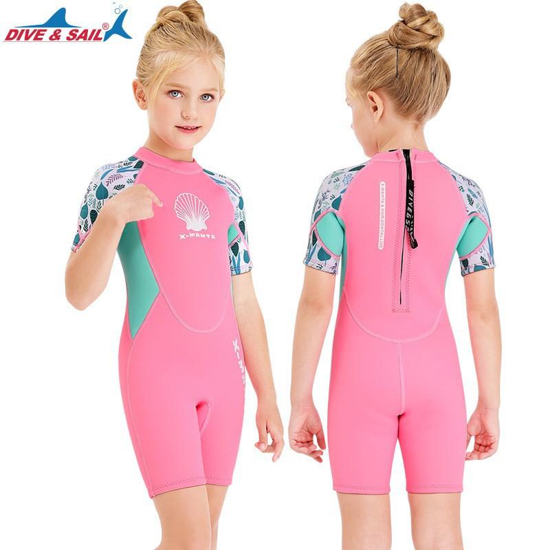 2.5mm Neoprene Kids Wetsuit Swimming Diving Snorkeling Surfing Jellyfish Protection Short Sleeve Girls Winter Use