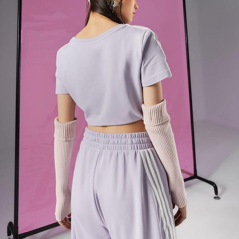 Adidas Танцевальная футболка с коротким рукавом и тремя полосками, женские топы, серебристо-фиолетовый JI9794