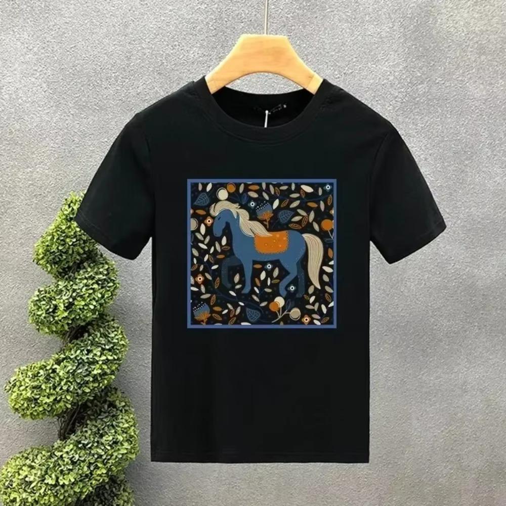 Cute Horse Style Luxury Brand Cotton Letter Print Couple T-Shirt Summer Harajuku MenWomen Short Sleeve T-shirt Men's Clothing